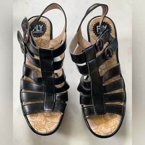 Black Strappy Leather Platform Sandals from Fly London in size 39